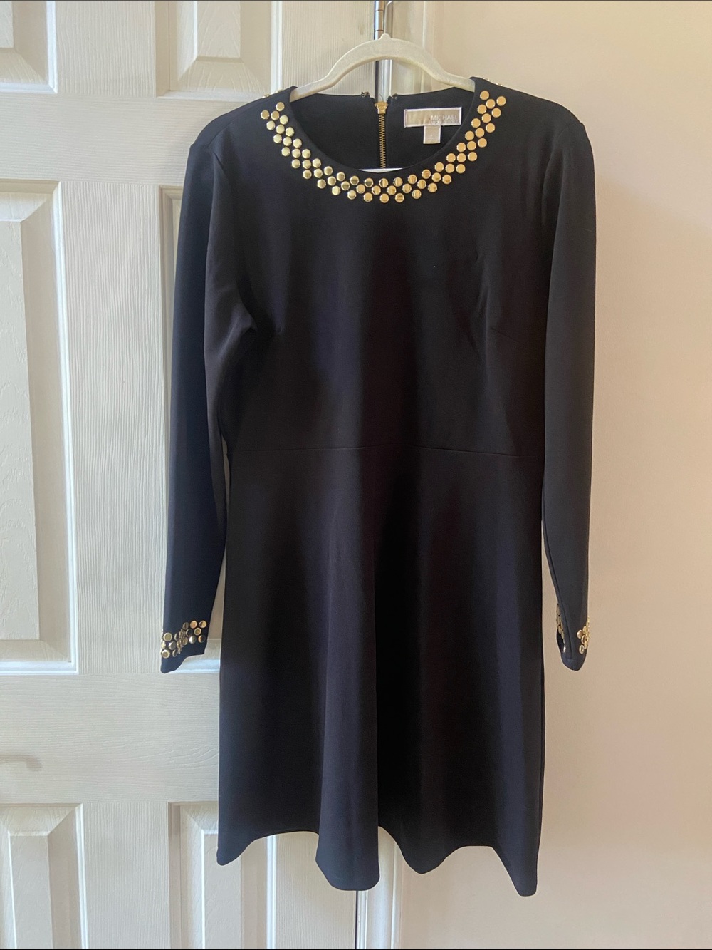 Michael Kors Black Long-Sleeve Dress with Gold Trim